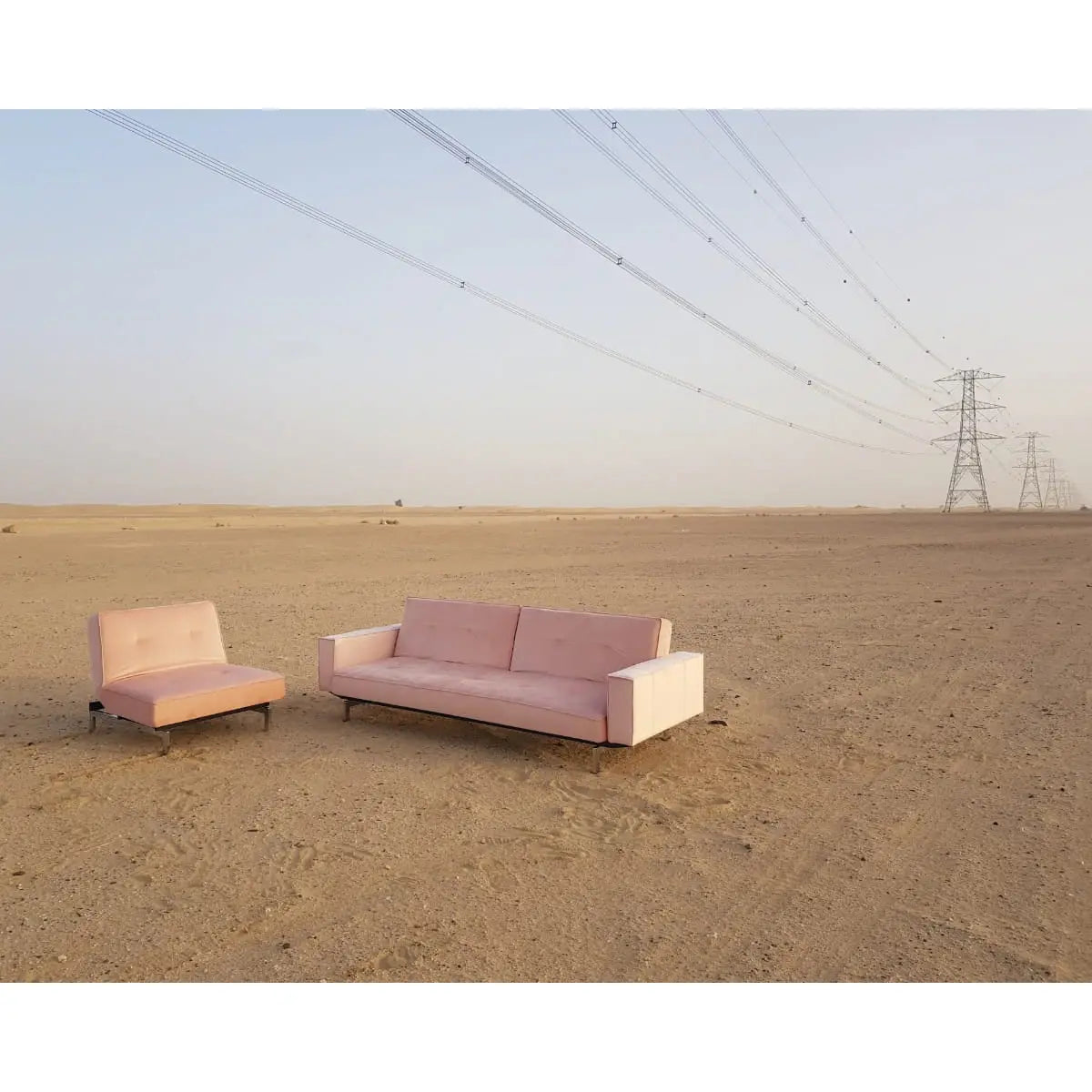 Enigma lounge chair blush pink velvet Desert River Rentals